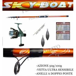 kit bolentino basso fondale canna skyboat 3m + mulinello sword 5000 + filo + ago + 2 piombi + 4 montature