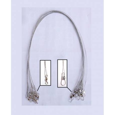 12 cavetti acciaio 46cm / 30Lbs con girelle crane e moschettoni interloock