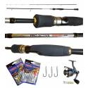 kit light game canna proactive 2.30m 1/7g + mulinello + esche artificiali + testine piombate