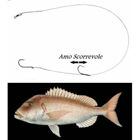 Lenza Terminale Acciaio Doppio Amo Scorrevole Pesca Dentice Serra