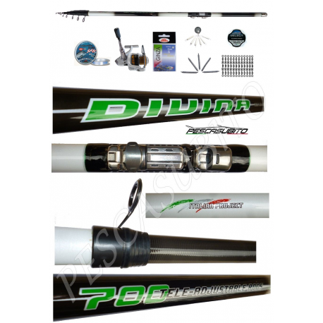 Kit Trota Torrente Canna Teleregolabile Divina 5Mt + Mulinello + Accessori