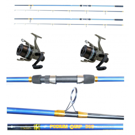 Kit 2 Canne Carpfishing + Mulinelli / Globe Fishing Podium Carson Flash Runner