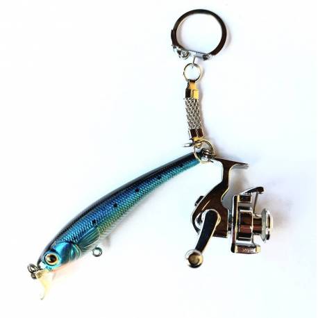 Mulinello da Pesca in Miniatura e Minnow - Porta Chiavi