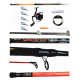 kit pesca serra canna mulinello puntale filo elastico 6 cavetti acciaio con ami filo 200mt 0.40mm ago innesco 5 piombi 100g